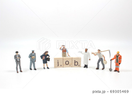 Wood block word JOB and business man with copy space Wood block word JOB and business man with copy space 69305469