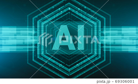 Artificial Intelligence Abstract Logo In Blue With Neural Connections And AI Lettering Artificial Intelligence Abstract Logo In Blue With Neural Connections And AI Lettering 69306001
