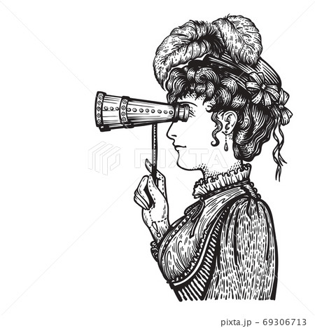 Vintage woman with binocular 69306713