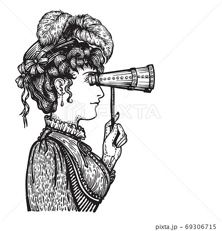 Vintage woman with binocular Vintage woman with binocular 69306715