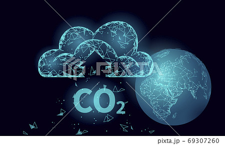 Carbon dioxide CO2 ecology problem eco concept. Renewable organic gas 3D render. Science biofuel chemistry biotechnology polygonal climatic greenhouse effect technology vector illustration 69307260