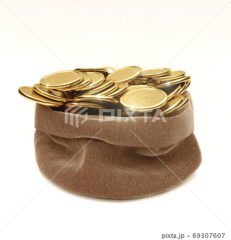 Sack of coins isolated on white - 3D render Sack of coins isolated on white - 3D render 69307607