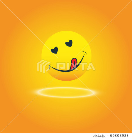 Yummy icon. Hungry smiling face with mouth and tongue emoji. Delicious, healthy funny lunch tasty mood smile avatar happy yellow character cute vector isolated cartoon symbol 69308983