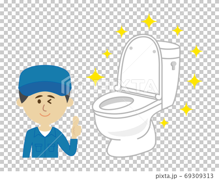Illustration image of toilet and worker Illustration image of toilet and worker 69309313