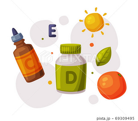 Healthy Diet, Proper Nutrition, Supplements, Vitamins Cartoon Style Vector Illustration 69309495