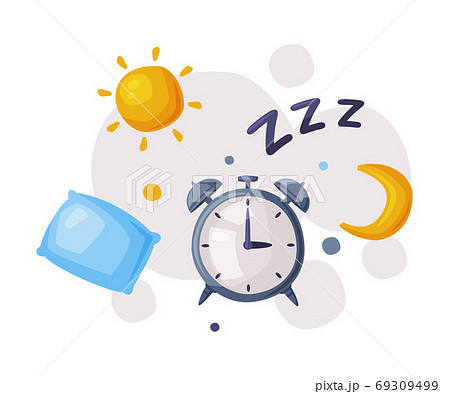 Sleep Alarm Clock, Sleep and Rest Mode Cartoon Style Vector Illustration on White Background 69309499