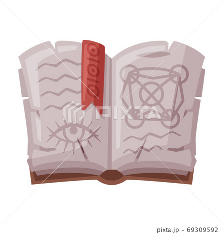 Opened Magic Book, Witchcraft Attribute, Happy Halloween Object Cartoon Style Vector Illustration on White Background Opened Magic Book, Witchcraft Attribute, Happy Halloween Object Cartoon Style Vector Illustration on White Background 69309592