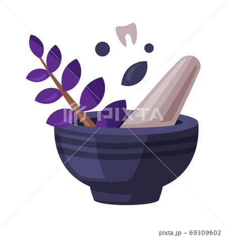 Mortar and Pestle, Witchcraft Attributes, Happy Halloween Object Cartoon Style Vector Illustration on White Background 69309602