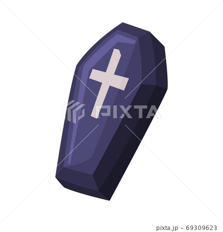 Black Coffin With Cross, Happy Halloween Object Cartoon Style Vector Illustration on White Background 69309623