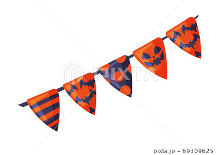Happy Halloween Triangle Party Flags Garland, Party Decoration Cartoon Style Vector Illustration on White Background 69309625