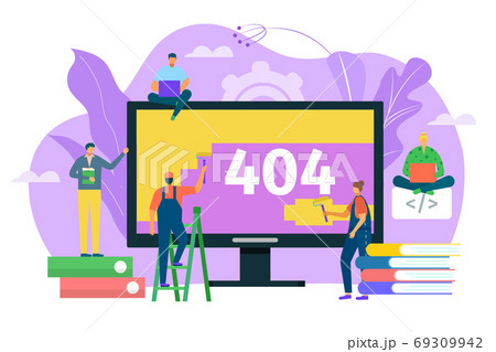 404 error web page design concept, warning sign vector illustration. Laptop screen with error. Small people repair site with problem. 404 error web page design concept, warning sign vector illustration. Laptop screen with error. Small people repair site with problem. 69309942