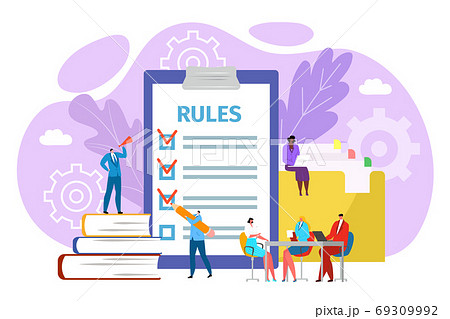 Rules in office concept, vector illustration. Legal law corporate regulation. Businessman compliance and policy management. 69309992