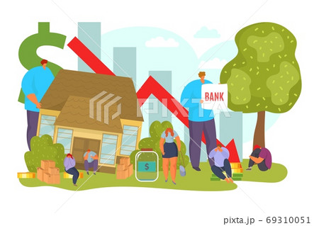 Loss of property, investment risk and uncertainty in real estate housing market concept, vector illustration. Fall and crisis in finance. 69310051