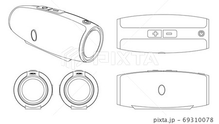 Portable acoustics or mobile speaker blueprint or scheme for music with perspective. Modern party or travel music device 69310078