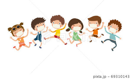 New normal, Children jump together, Funny jumping kids, vector, illustration 69310143