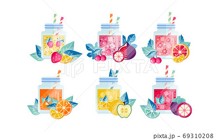 Fruit Smoothie Drinks Set, Nutritious Fresh Healthy Detox Beverages Vector Illustration 69310208