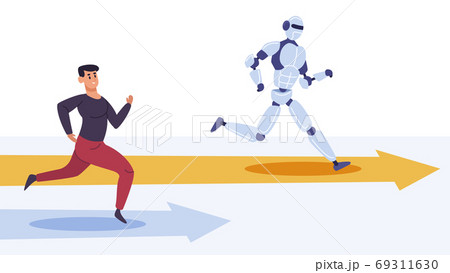 Human and robot competition. Artificial intelligence versus human worker, robot win competition, person vs AI business vector illustration 69311630