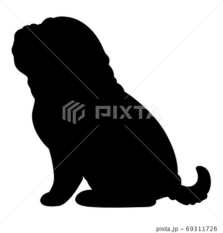 お座りするパグのシルエット 横向き お座りするパグのシルエット 横向き 69311726