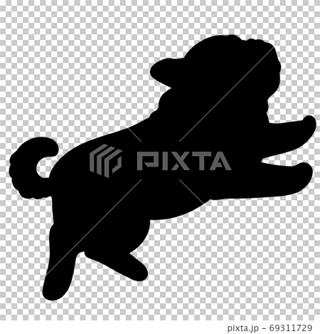 ジャンプするパグのシルエットのイラスト素材