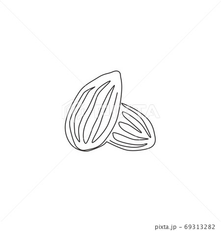 Single continuous line drawing of whole healthy organic almonds group for orchard logo identity 69313282