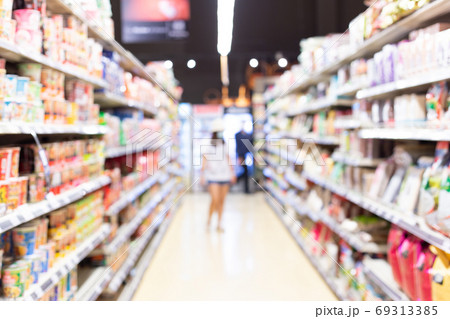 Abstract blurred supermarket and many products on the shelves, Background image in supermarket concept. 69313385