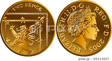 Vector British money gold coin 2 pence 69314007