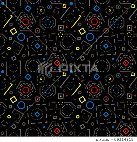 Abstract background with contour geometric shapes on black background. Minimal seamless pattern cover template design for prints 69314319