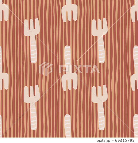Light rake abstract shapes seamless pattern. Background with beige and maroon vertical strips. Garden tool print. Light rake abstract shapes seamless pattern. Background with beige and maroon vertical strips. Garden tool print. 69315795