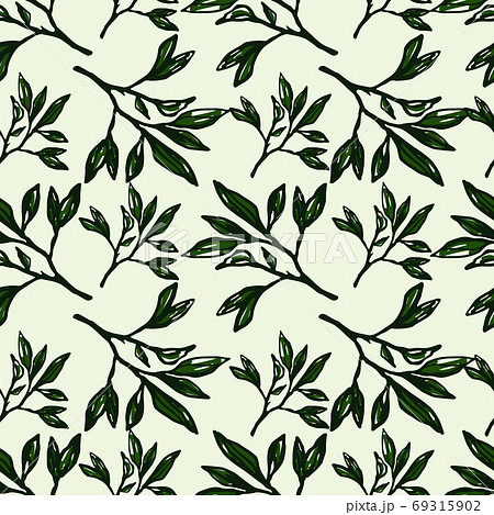 Green outline branch figures seamless pattern. Light pastel background. Simple floral backdrop. 69315902