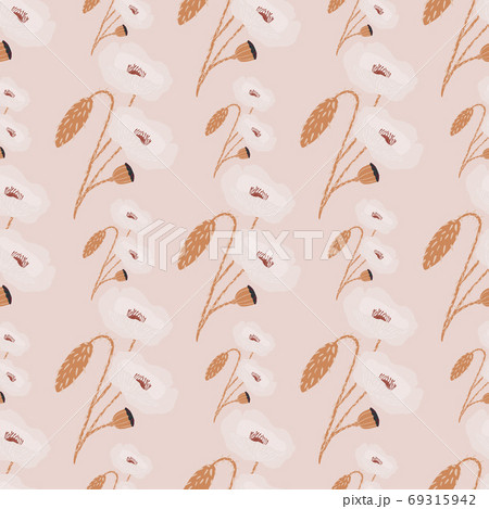 Pastel pale seamless poppy flower pattern. Light flower silhouettes stylized print. Simple floral backdrop. 69315942