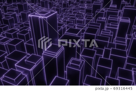 synthwave abstract city downtown background 3d render 69316445