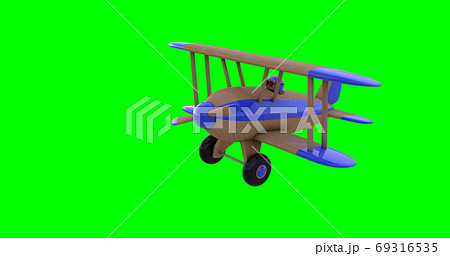 Flying a toy plane on a green screen. 3D render 69316535