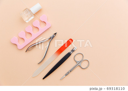 Nail care concept. A set of professional tools for manicure and pedicure 69318110