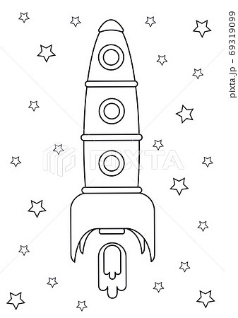 Coloring page outline of a rocket flying through the stars. Coloring book for kids preschool activities. 69319099