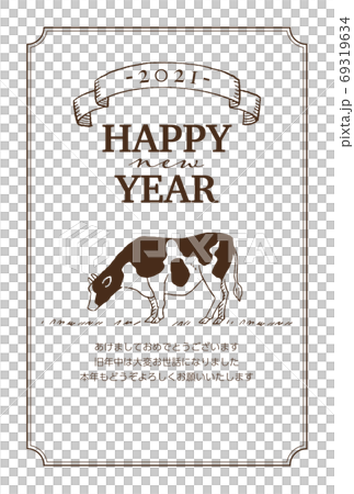 Stock illustration: hand drawn ox new year's card template 2021 with simple line drawing Stock illustration: hand drawn ox new year's card template 2021 with simple line drawing 69319634