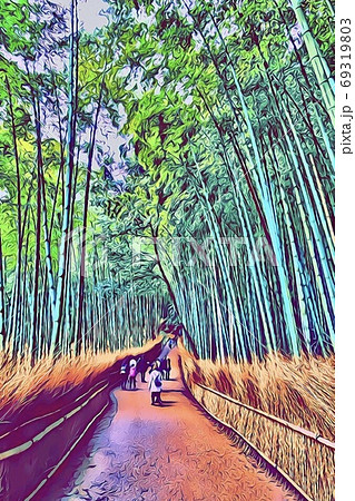 京都 嵯峨野 竹林の道のイラスト素材 [69319803] - PIXTA