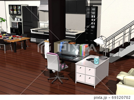 在宅勤務、リモートワーク、SOHO、テレワーク、フリーランスなどの3DCGイメージ 在宅勤務、リモートワーク、SOHO、テレワーク、フリーランスなどの3DCGイメージ 69320702