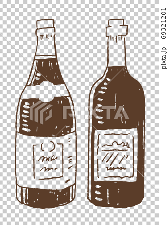 レトロでおしゃれな線画イラスト素材 ワインボトルのイラスト素材