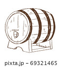 レトロでおしゃれなイラスト素材：線画のワイン樽 69321465