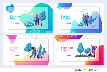 Gardener Planting Tree and Bush Set Landing Page 69322506