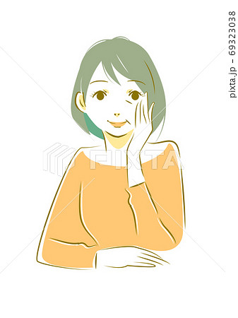 頬杖をつくポジティブな50代女性のイラストのイラスト素材 頬杖をつくポジティブな50代女性のイラストのイラスト素材