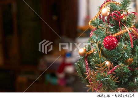 Christmas background, christmas tree in flat, copyspace 69324214