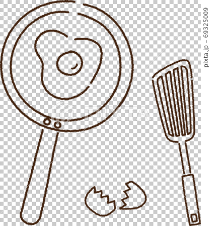 フライパンで目玉焼きを作る　手描き風線画イラスト 69325009