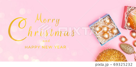 Banner, Merry Christmas composition, pastel pink background Banner, Merry Christmas composition, pastel pink background 69325232