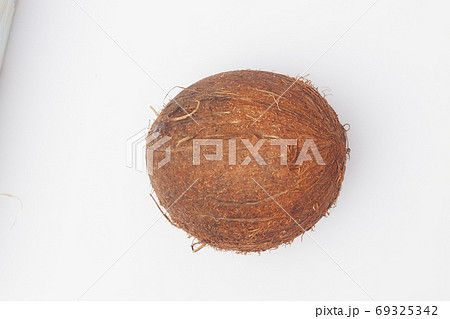 coconuts on white background isolate, copy space, flatley coconuts on white background isolate, copy space, flatley 69325342