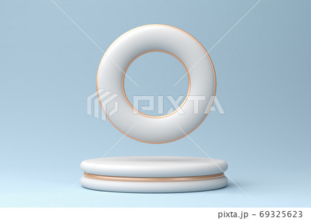 white podium with bronze inserts and a toroid on a pastel blue background, 3d rendering white podium with bronze inserts and a toroid on a pastel blue background, 3d rendering 69325623