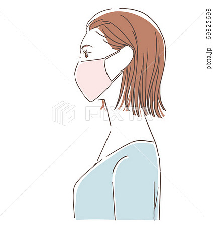 マスク 女性 横顔のイラスト素材