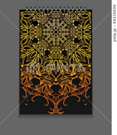 Template notebook on springs with gold freehand mandala and place for text 69326699