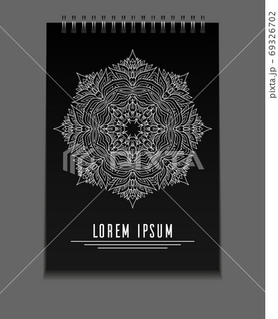 Template black notebook on springs with freehand mandala and place for text 69326702