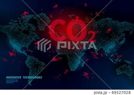 Carbon dioxide on map CO2 ecology problem eco concept. Renewable organic 3D render. Science biofuel chemistry biotechnology polygonal climatic greenhouse effect technology vector illustration 69327028